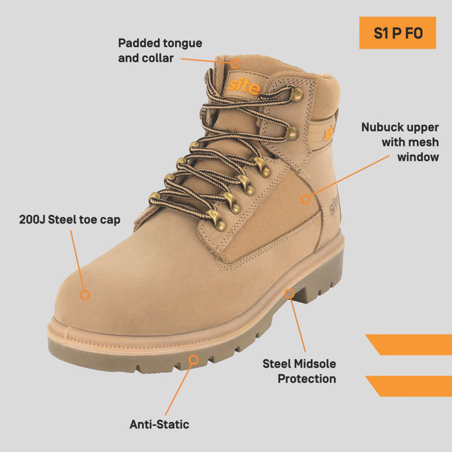 Site Safety Boots Mens Standard Fit Stone Leather Steel Toe Work Shoes Size 7 - Image 3