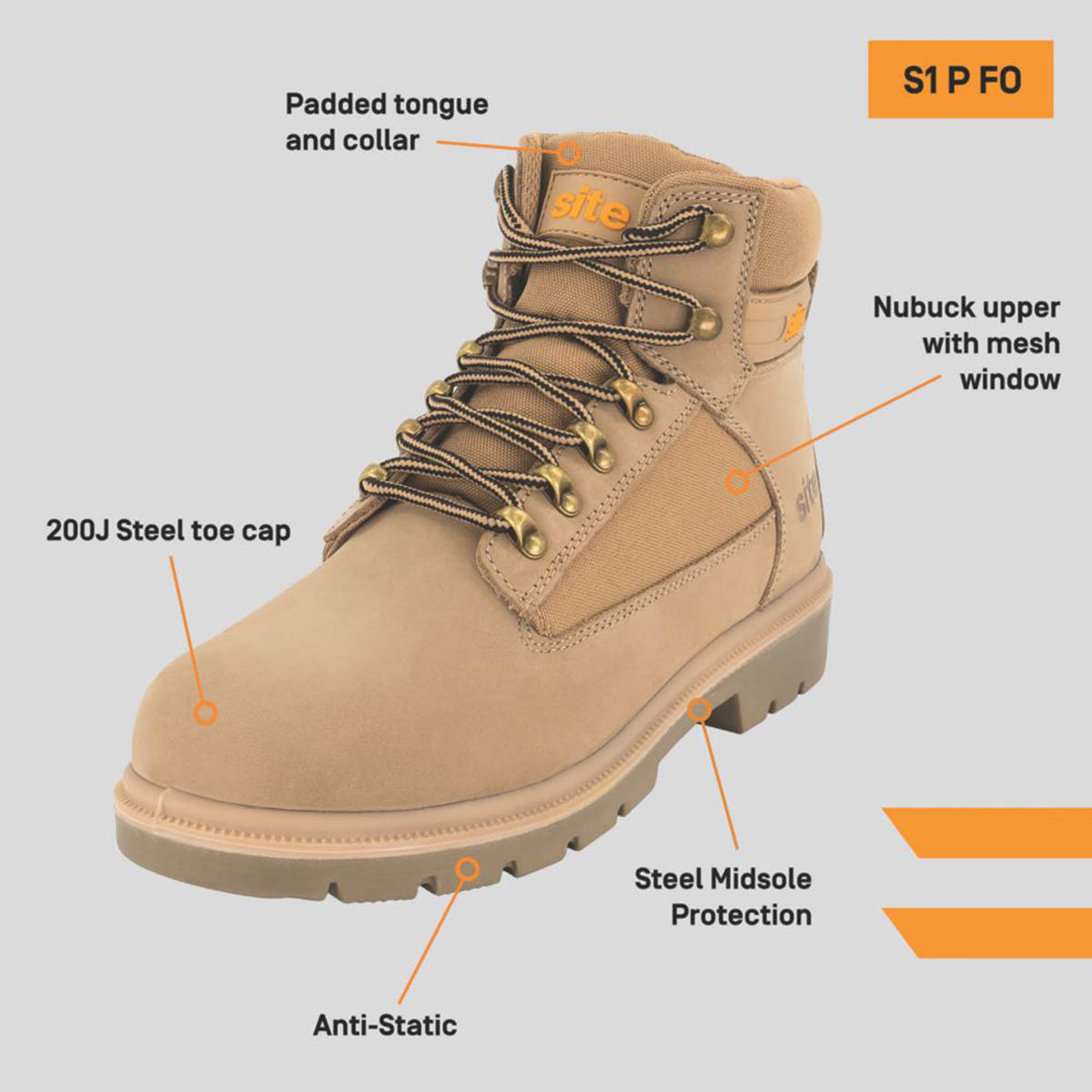 Site Safety Boots Mens Standard Fit Stone Leather Steel Toe Work Shoes Size 7 - Image 3