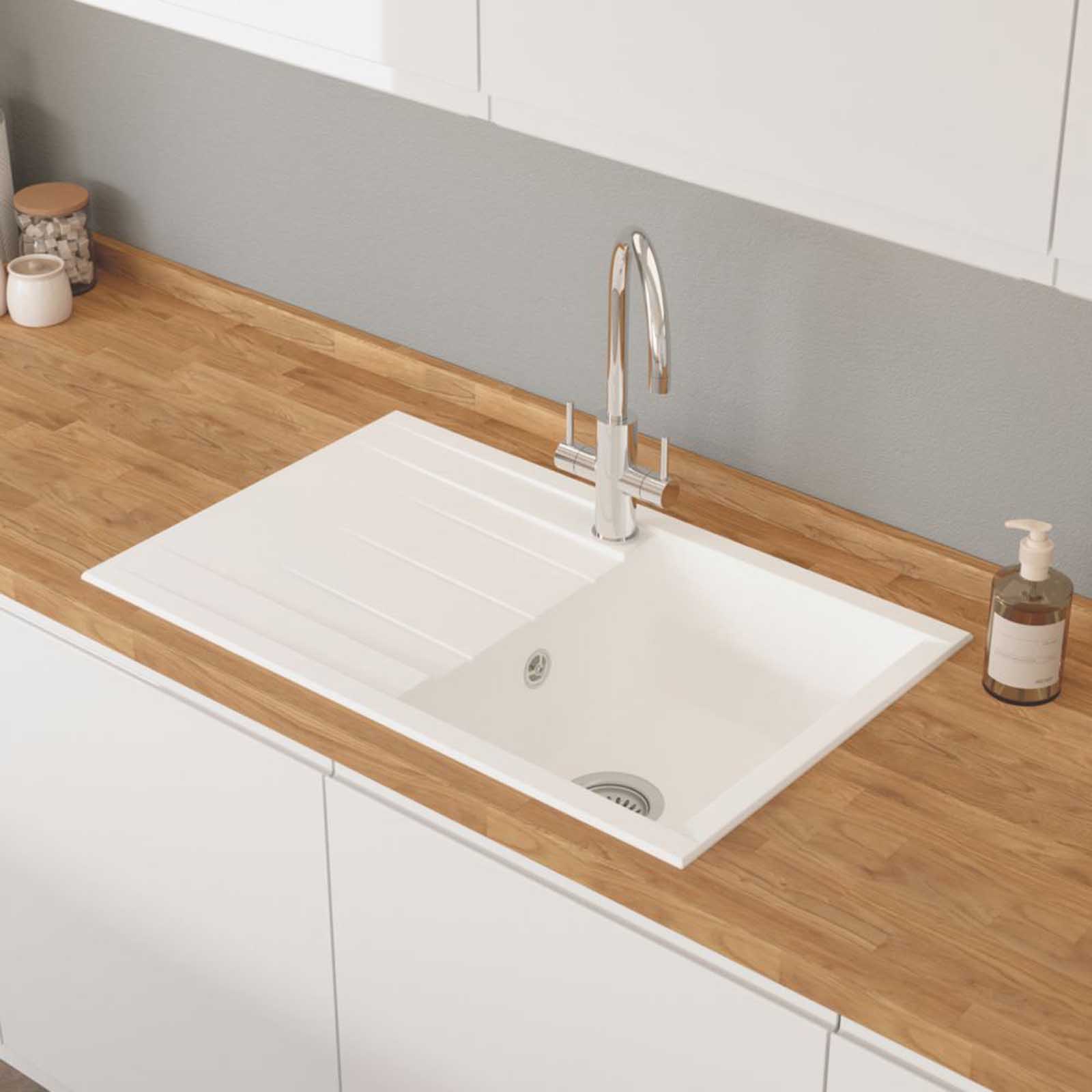 Swirl Erzen 1 Bowl White Composite Sink 800mm x 500mm - Image 5