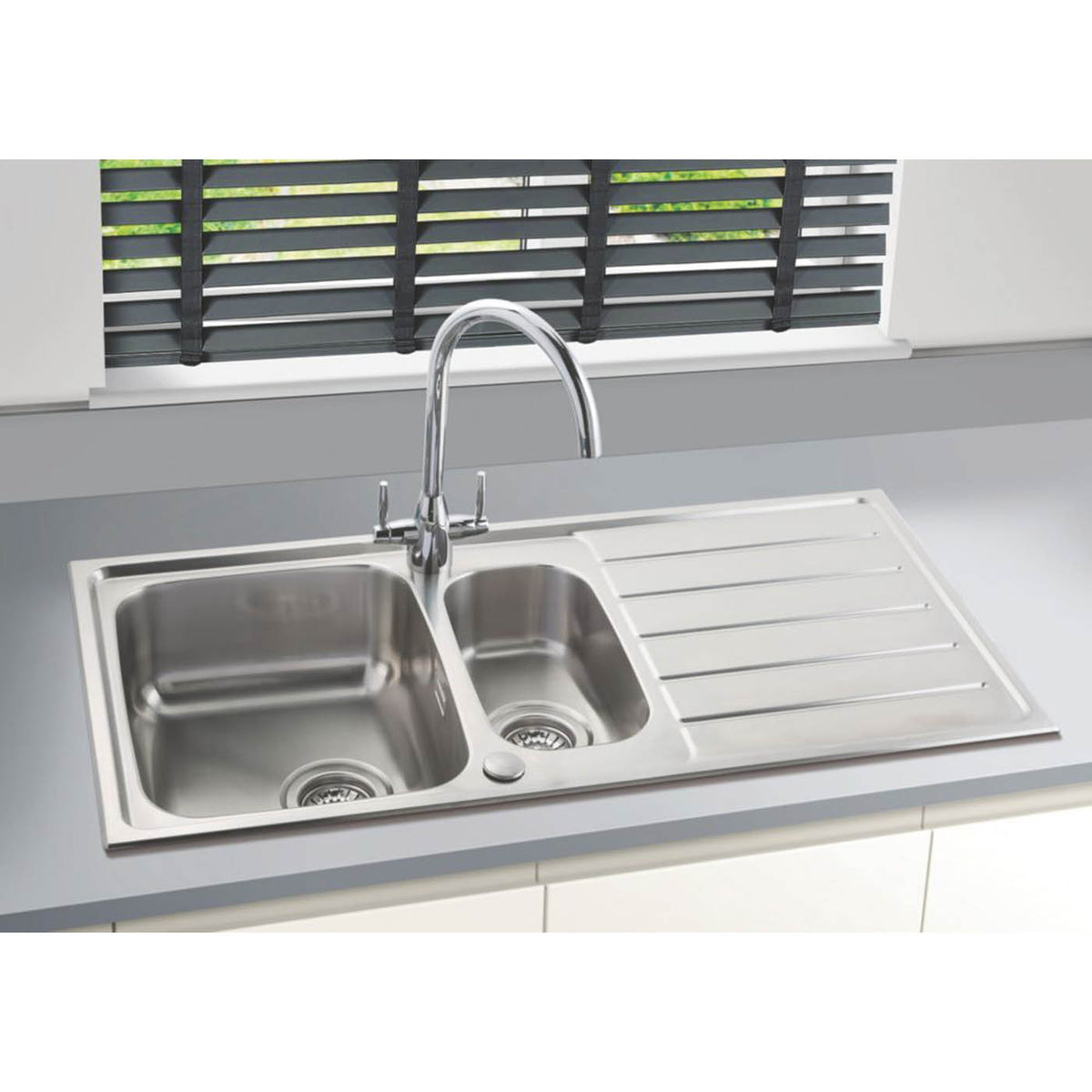 Carysil Kitchen Sink SD150 1.5 Bowl Stainless Steel Inset Satin 1001 x 417mm - Image 6