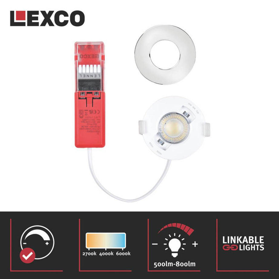 Lexco LED Downlights Fixed Fire Rated Polished Chrome Variable White 8W10 Pack - Image 5