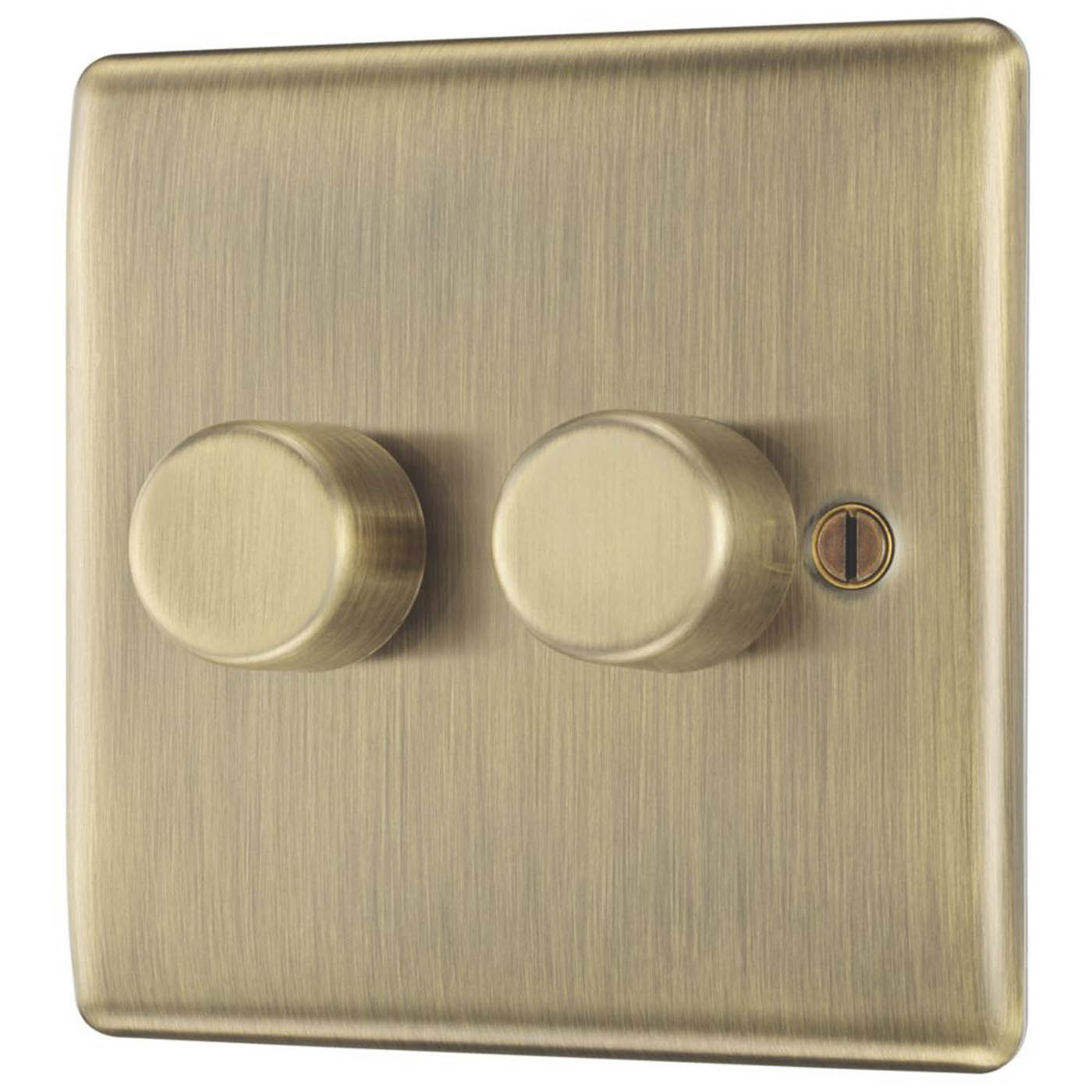 BG LED Dimmer Light Switch Double Antique Brass 2-Gang 2-Way Rotary Modern - Image 1