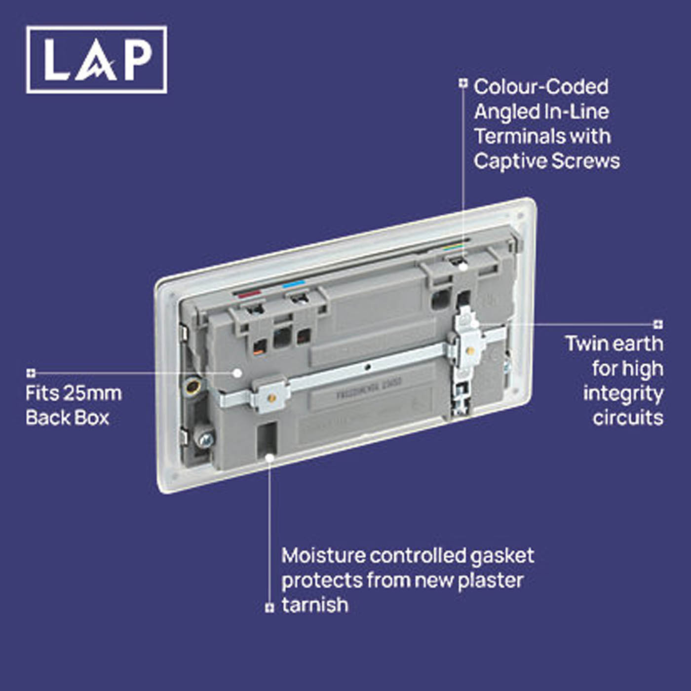 LAP Switched Socket With 2-Outlet USB 13A 2-Gang Brushed Steel SP 3A 45W Charger - Image 6
