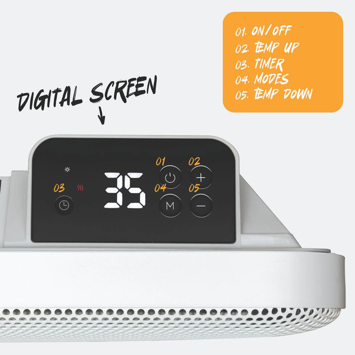 Infrared Convection Heater Electric 2in1 White Portable Wall Mounted 2000W - Image 4