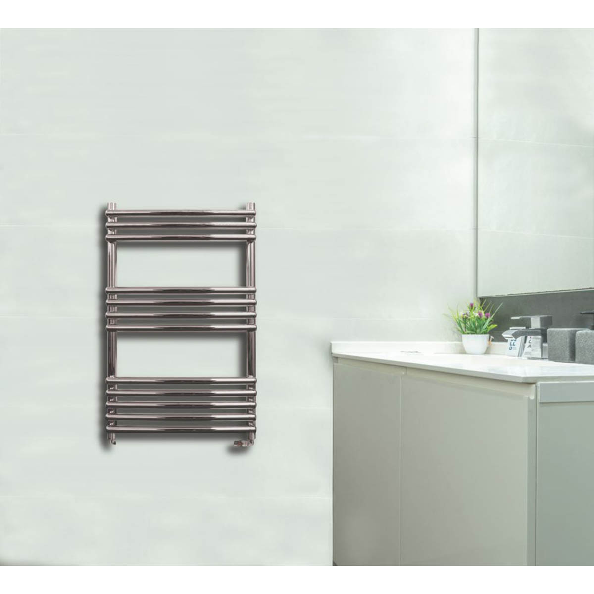 Designer Towel Rail Radiator Flat Chrome Bathroom Warmer Ladder (H)50x(W)40cm - Image 3