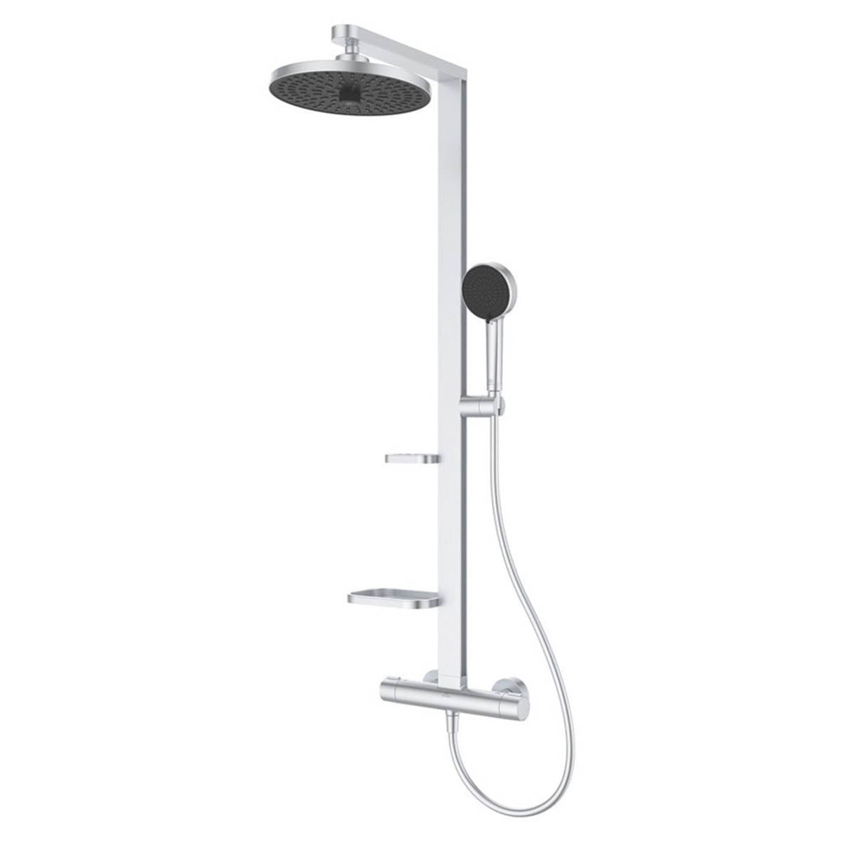 Bathroom Thermostatic Mixer Shower Exposed Silver 2 Spray Pattern Twin Head - Image 1