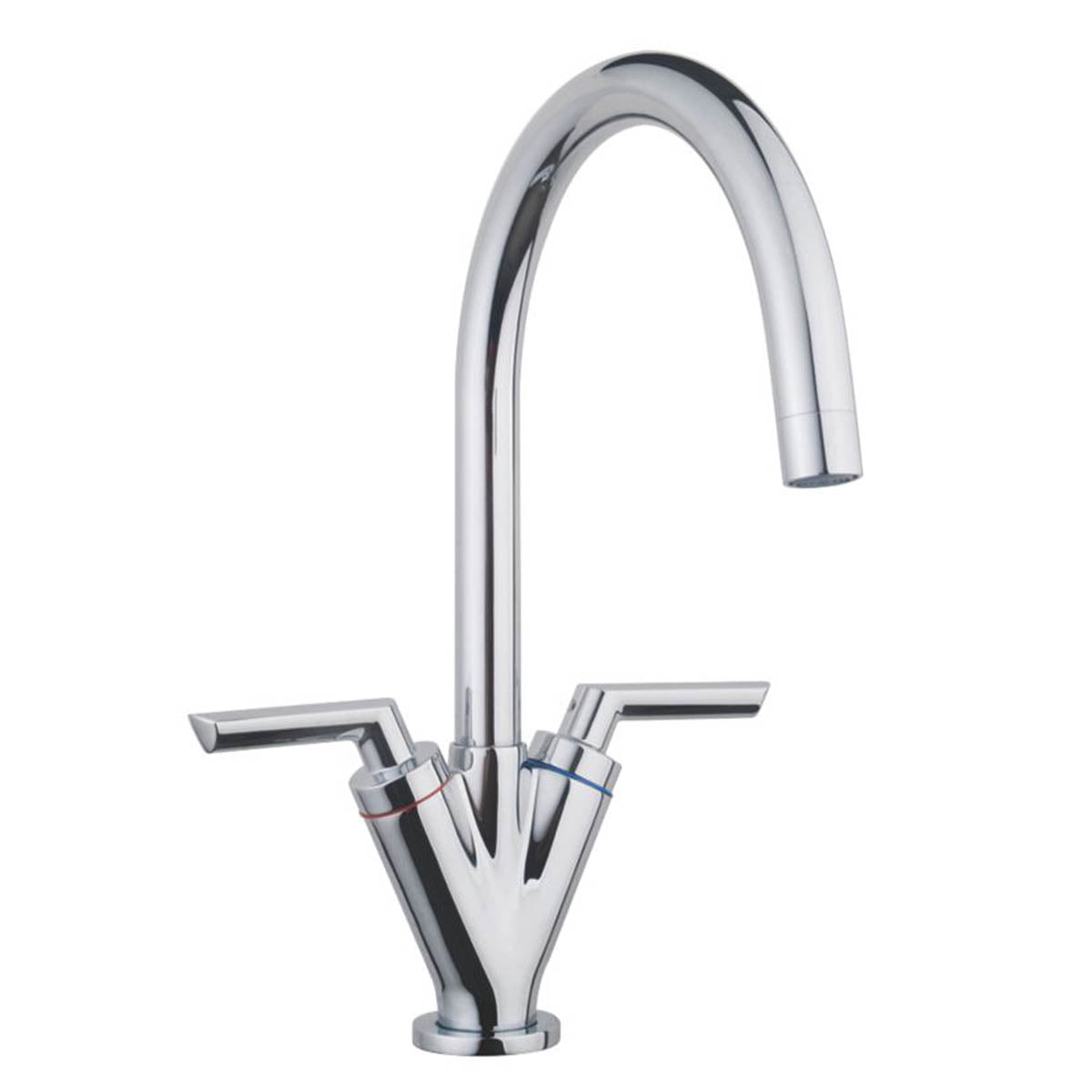 Kitchen Tap Mono Mixer Chrome Ceramic Disc Double Lever Swivel Spout Faucet - Image 1