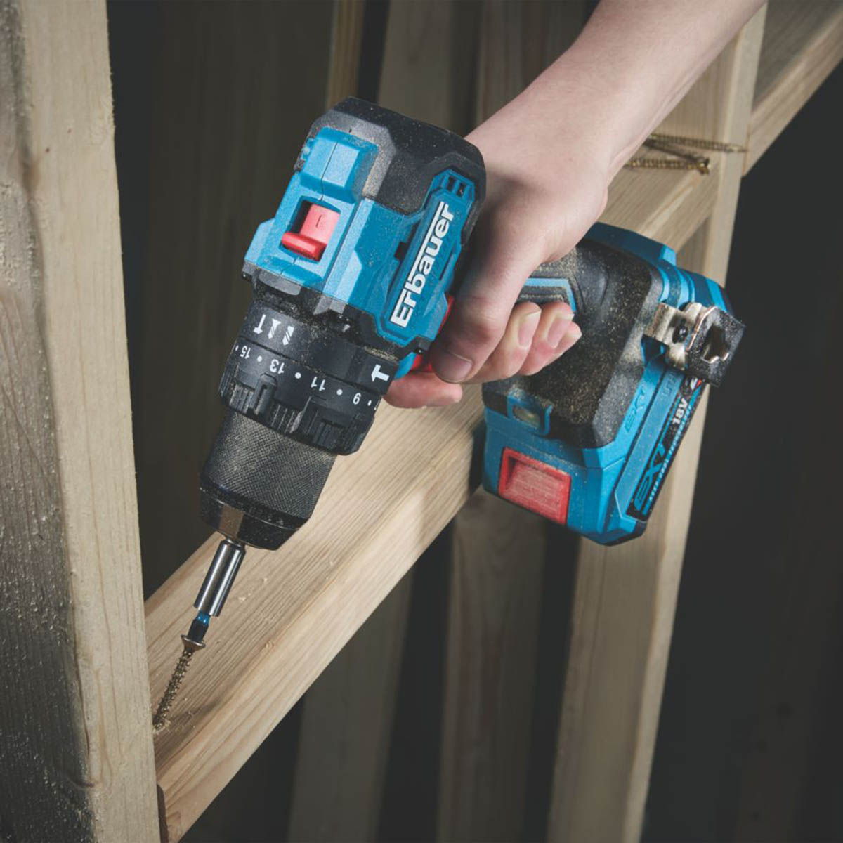Erbauer Combi Drill Impact Driver Set Cordless 18V 2x4.0Ah ERI1092COM/ERI1093IPD - Image 5