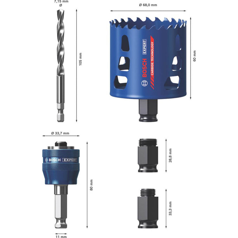 Bosch Holesaw Starter Kit 51mm Expert Wood Brick Soft Tiles Plastics Steel - Image 6