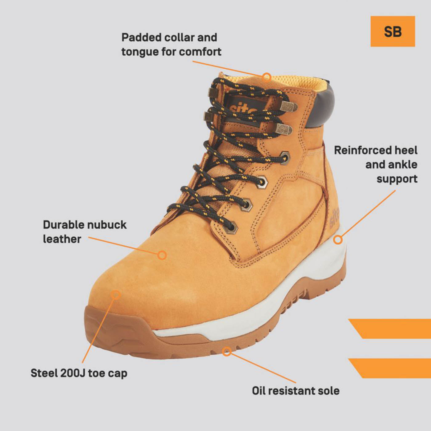 Site Arenite Size 6 Tan Steel Toe Cap Safety Boots - Image 2