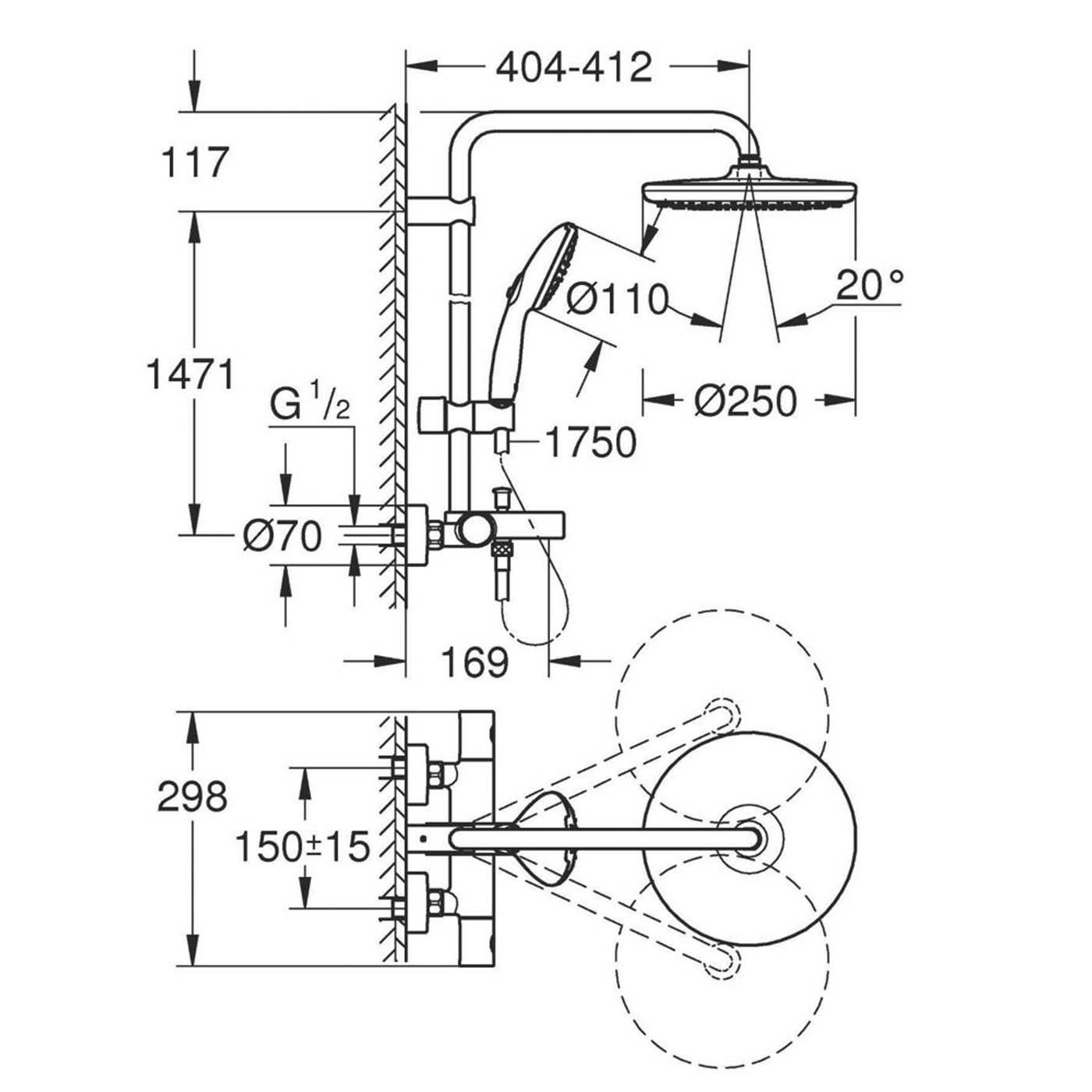 Grohe Thermostatic Shower System Exposed Matt Black Single Spray Pattern - Image 2