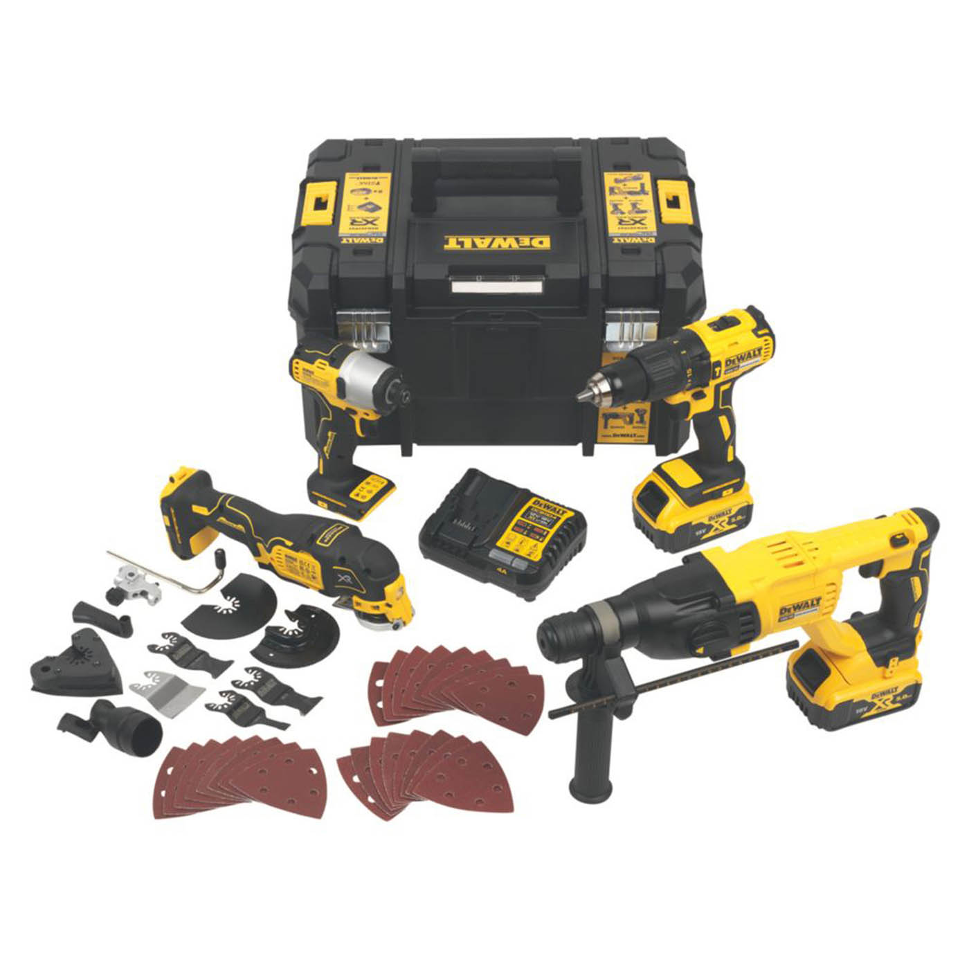 DeWalt 4 Piece Power Tools Kit Cordless 18V 2 x 5Ah Li-Ion DCK407P2T-GB Compact - Image 1