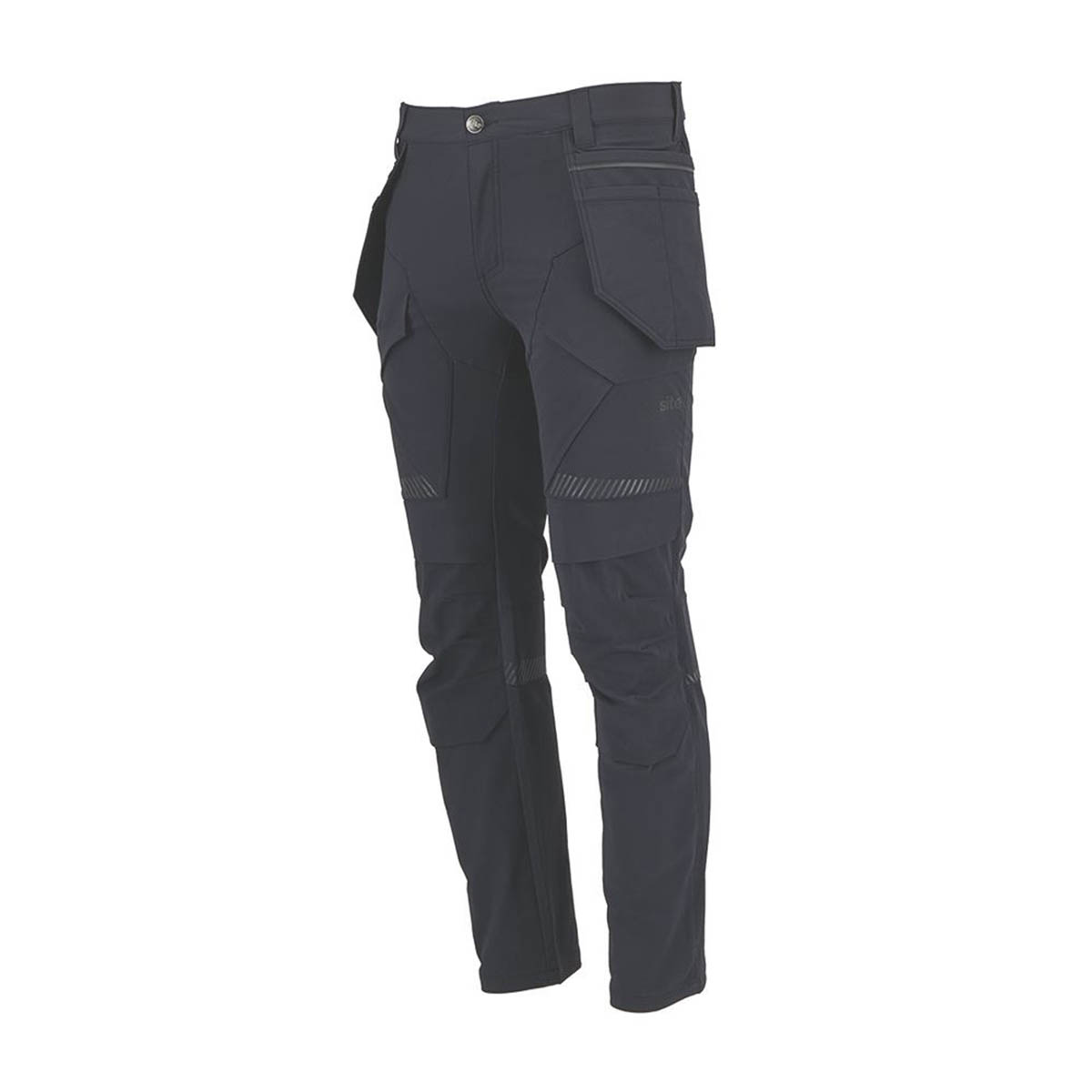 Site Work Trousers Mens Slim Fit Black Breathable Multi Pockets Cargo 40W 32L - Image 1