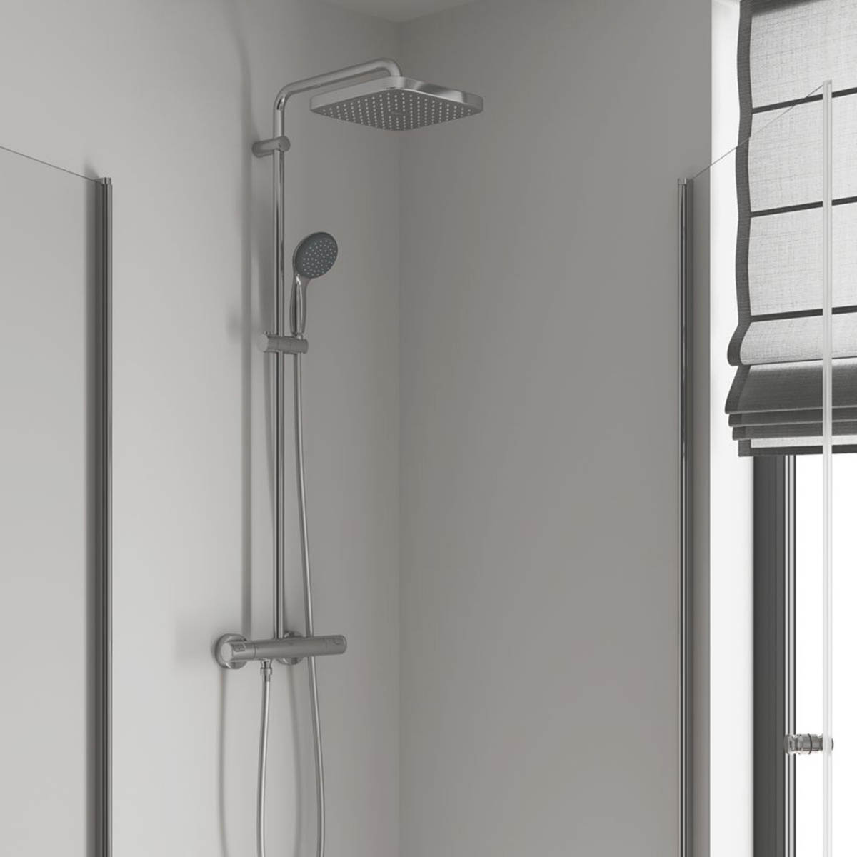Grohe Thermostatic Mixer Shower Chrome 2 Spray Pattern Twin Square Head Bathroom - Image 3