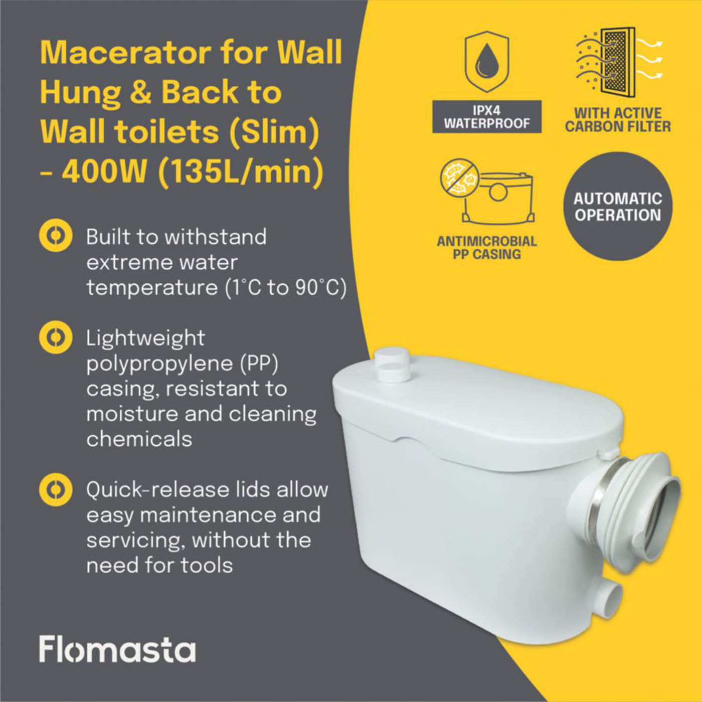 Flomasta Macerator WC & Bathroom (Slim) 400W 220-240V - Image 2