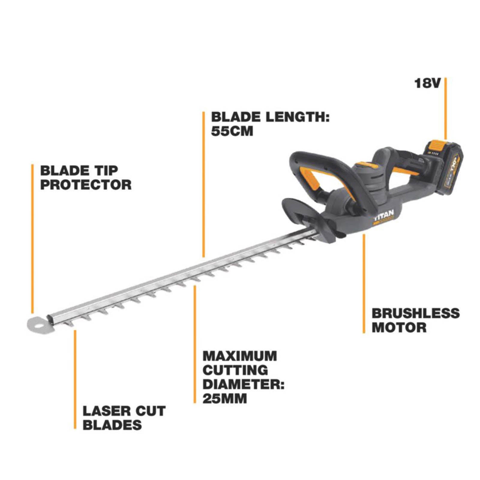 Titan Hedge Trimmer Cordless 18V 5.0Ah Li-Ion TTI1208GHT 55cm Garden Cutter - Image 3