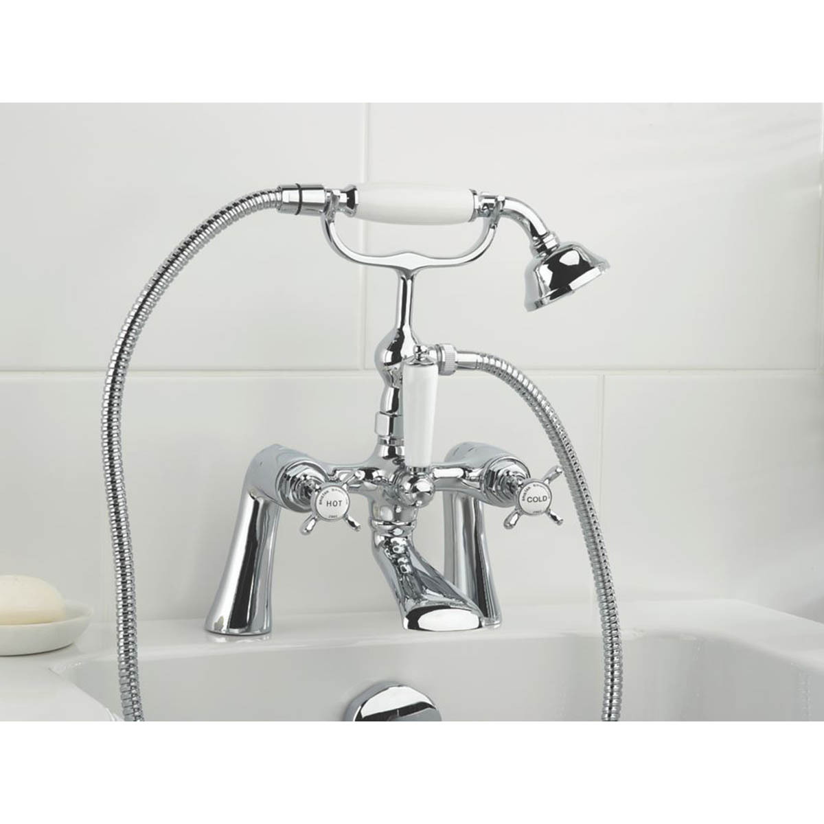 Bristan Bath Filler Tap Shower Mixer Chrome Double Lever Cross Head Traditional - Image 3