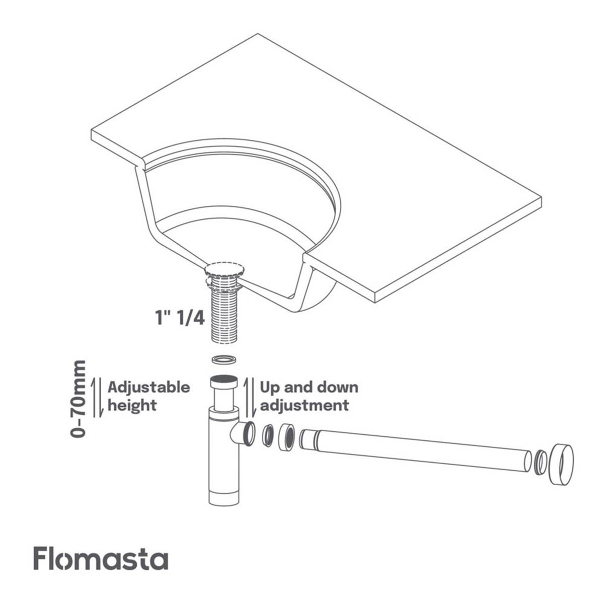 Flomasta Bottle Trap Telescopic Brushed Brass Adjustable Demountable Modern 32mm - Image 5