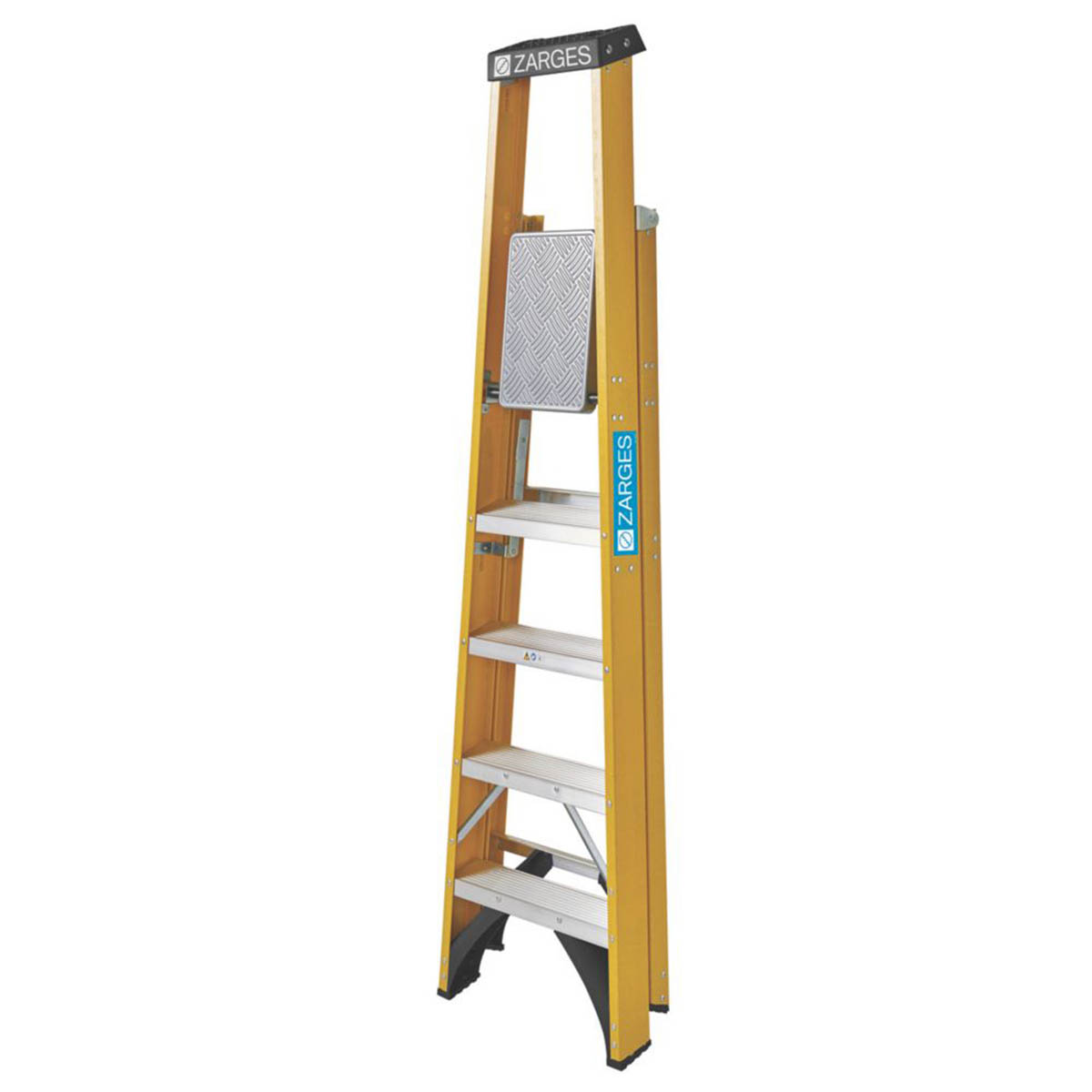 Zarges Platform Step Ladder 1.78m 5 Step Yellow Fibreglass Anti Slip Flat Treads - Image 2