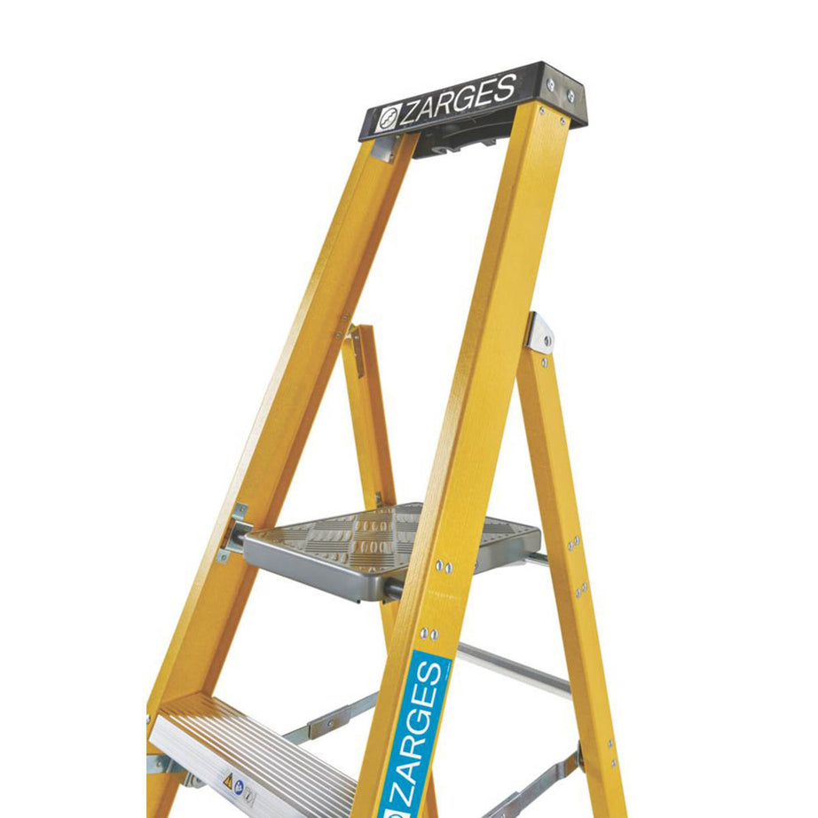 Zarges Platform Step Ladder 1.78m 5 Step Yellow Fibreglass Anti Slip Flat Treads - Image 6