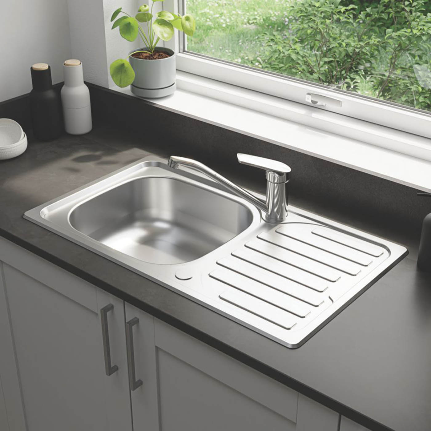 Jabiri Compact 1 Bowl Satin Stainless Steel Sink 600mm x 500mm - Image 4