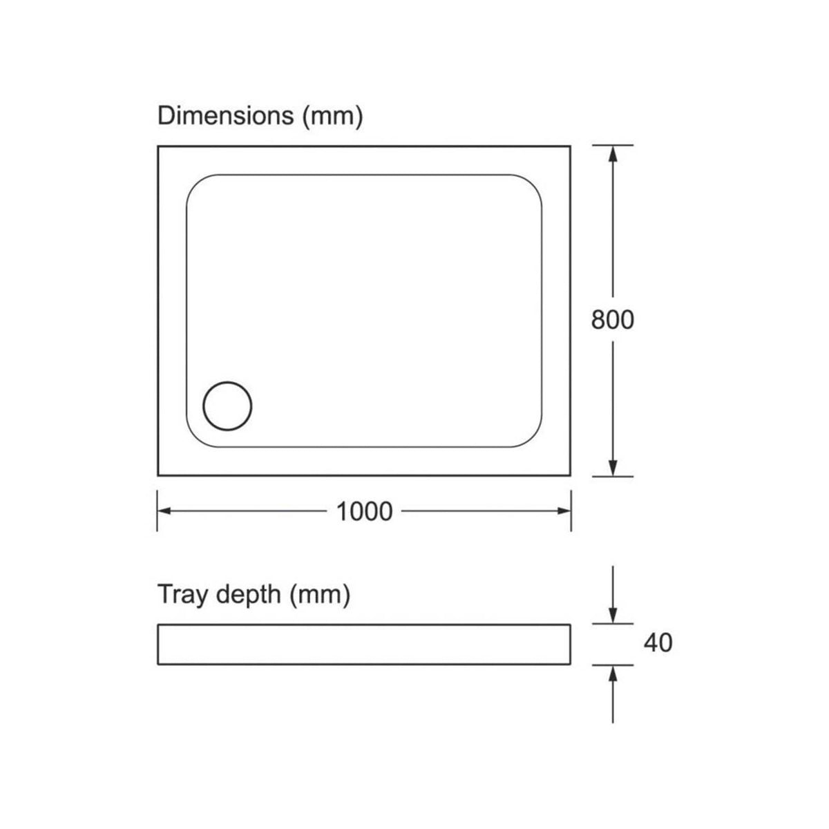 Mira Shower Tray with Upstands White Rectangular Corner Waste 100x80mx4cm - Image 5