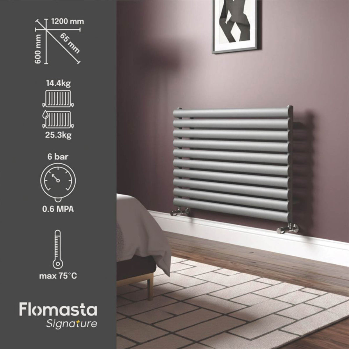 Flomasta 600mm x 1200mm 2626BTU Anthracite Horizontal Designer Radiator - Image 3