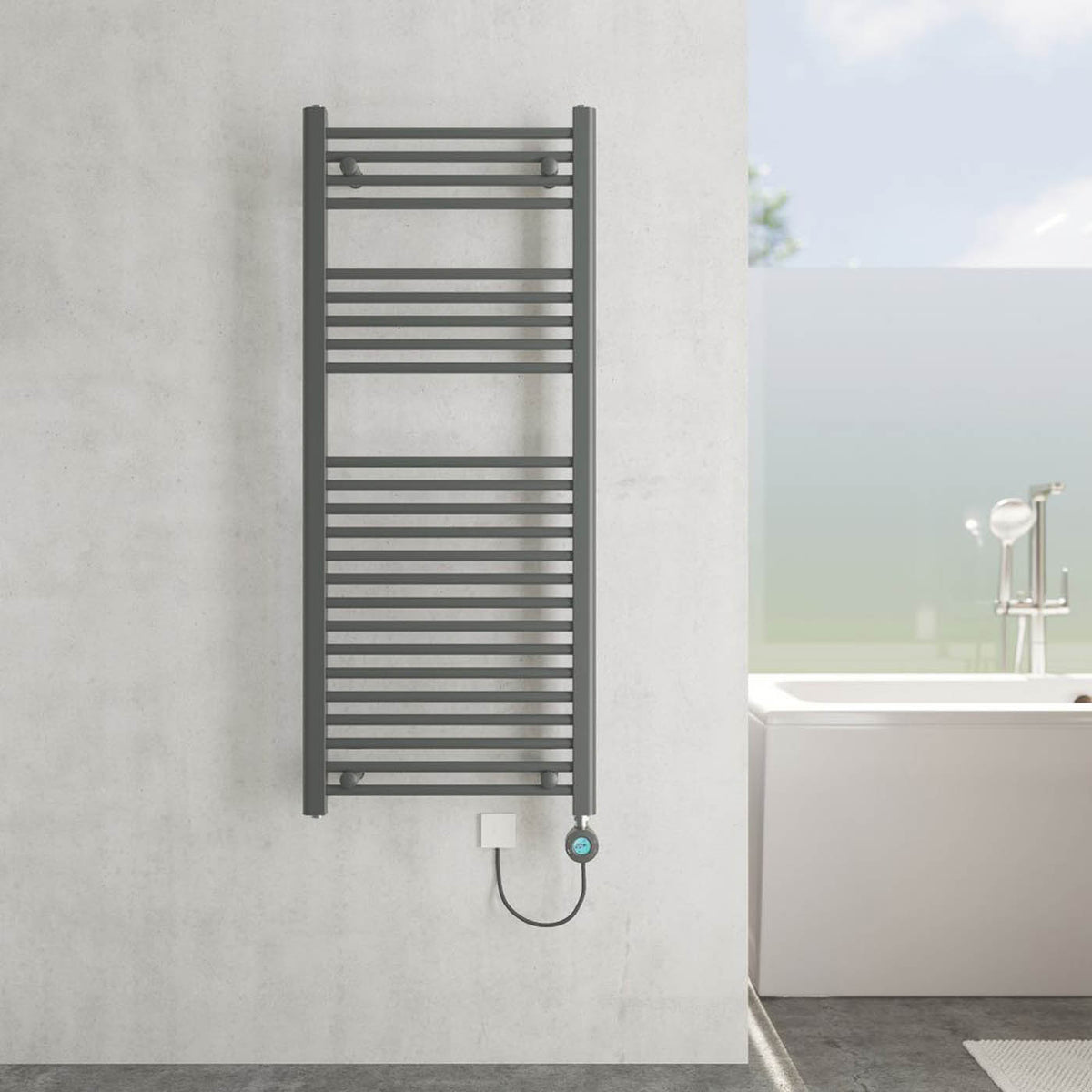 Flomasta Electric Towel Rail Radiator Anthracite Flat Bathroom Warmer H120xW50cm - Image 3