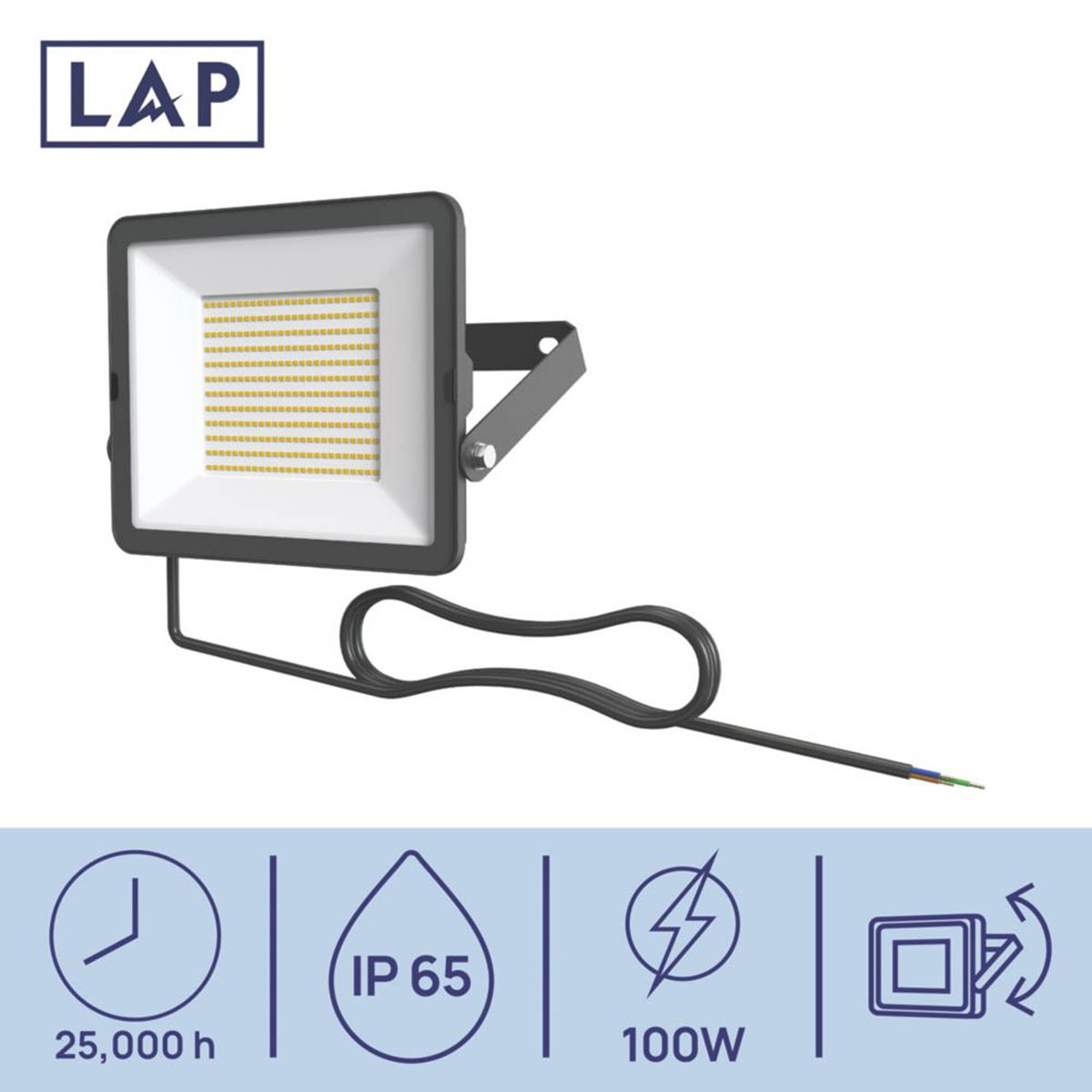 LAP LED Floodlight Outdoor Alernus Cool White Black Wall Mounted 100W 12,000lm - Image 3