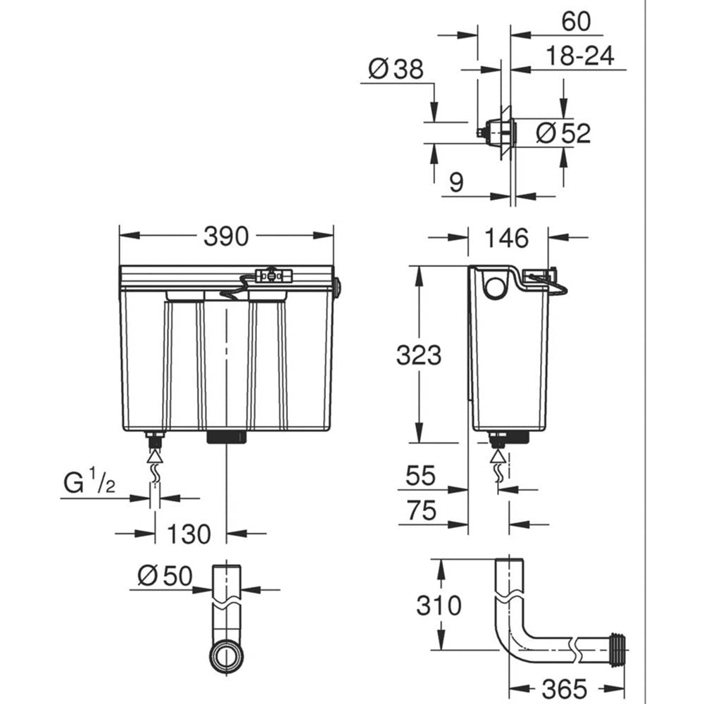 Toilet Tank WC Concealed Cistern Dual Flush 3 - 6Ltr White Chrome Push Button - Image 2