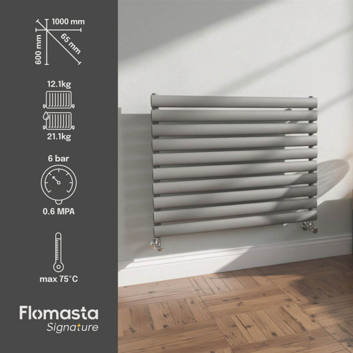 Flomasta 600mm x 1000mm 2189BTU Anthracite Horizontal Designer Radiator - Image 3