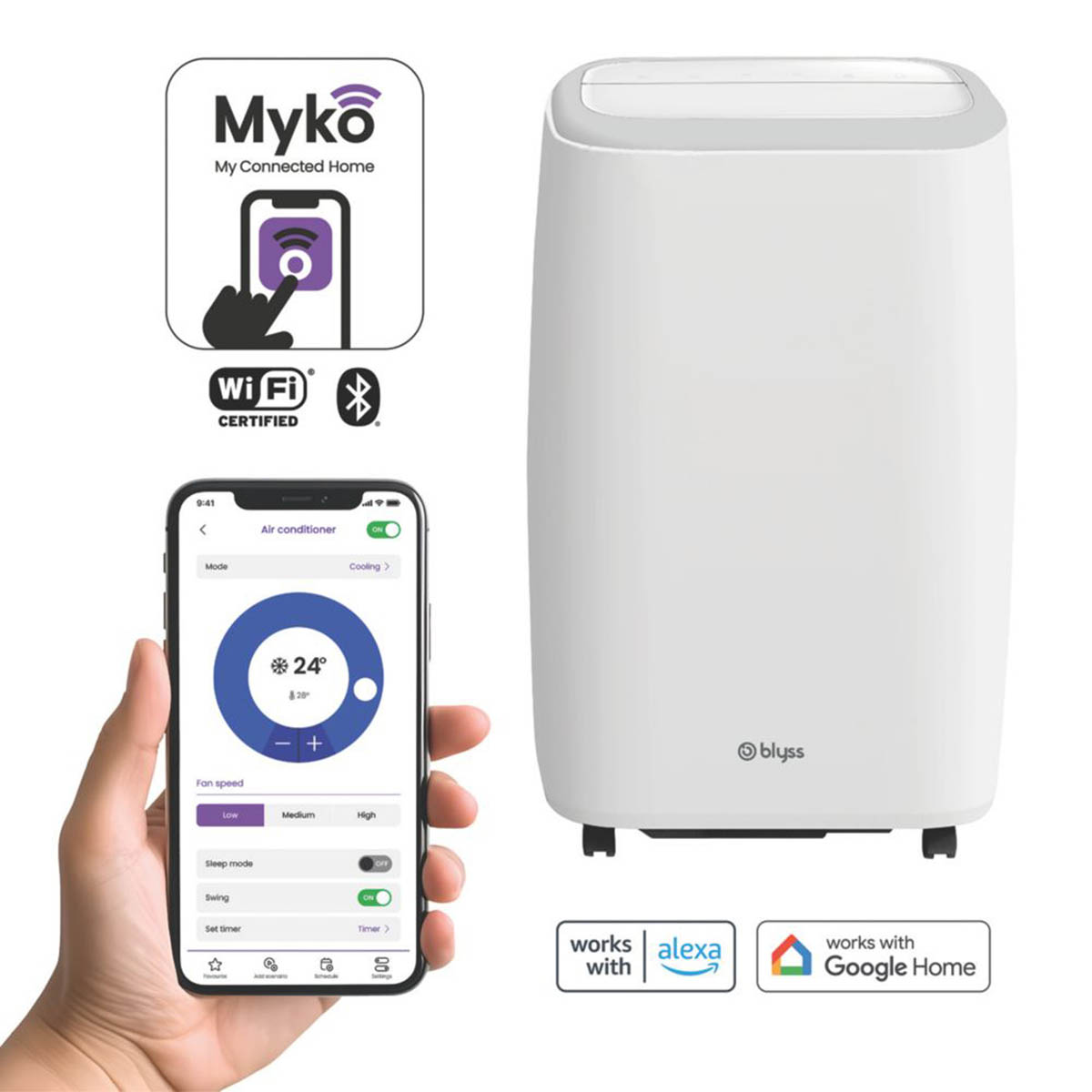 Blyss Smart Air Conditioner Portable 3 Speed 3in1 Cooler Dehumidifier Timer 893W - Image 2