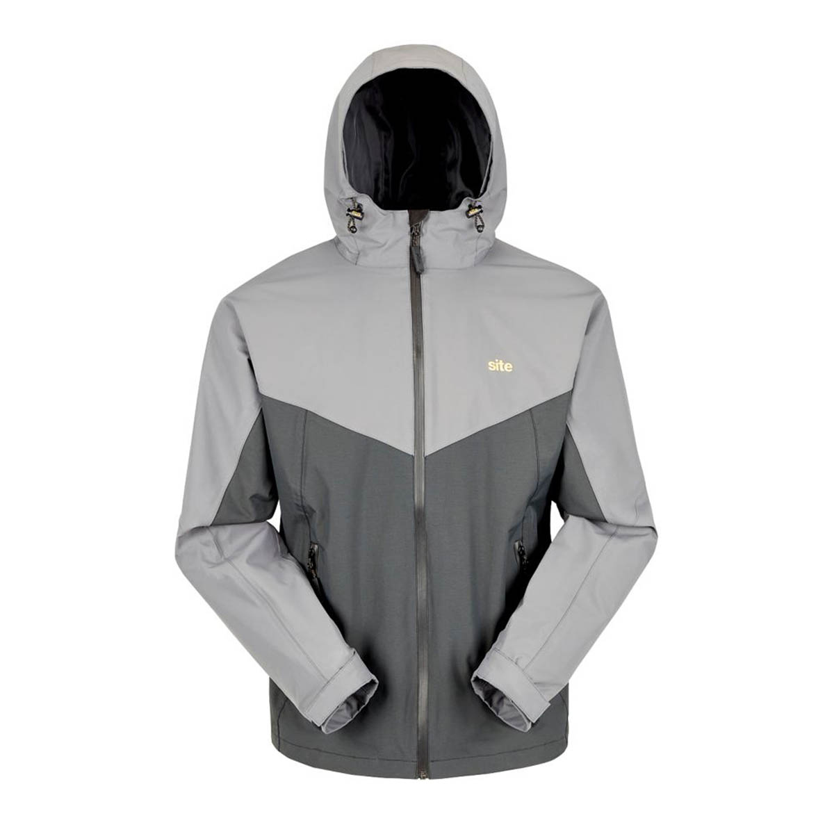 Site Work Jacket Mens Black Grey Waterproof Lightweight Hood Large 50" Chest - Image 1