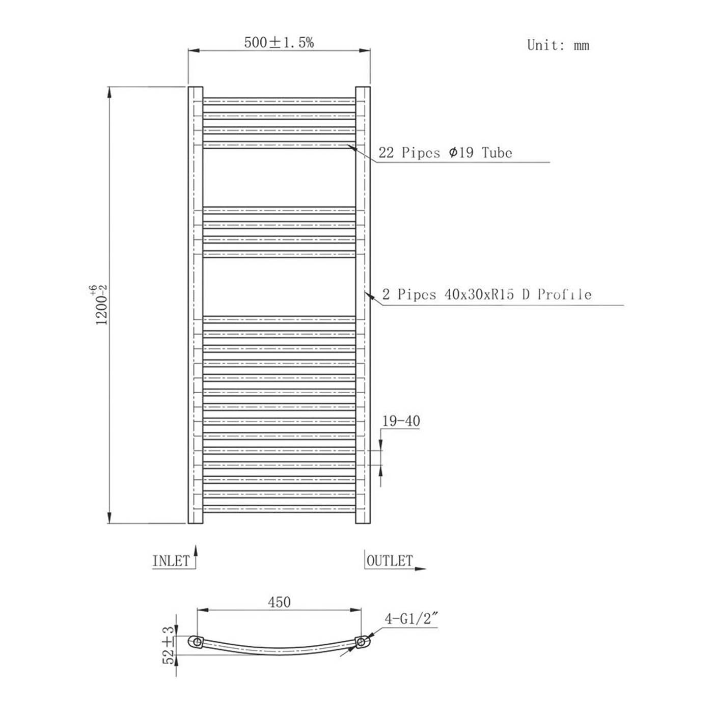 Flomasta Towel Rail Radiator White Curved Bathroom Warmer Ladder 120x50cm - Image 5