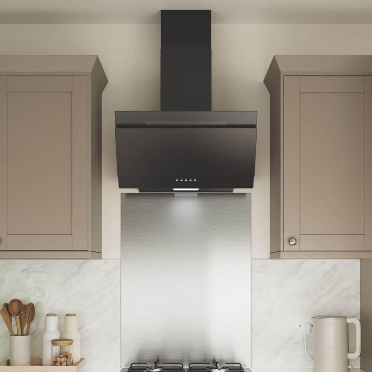 Cooker Hood Angled Black Kitchen Extractor Fan Glass Height-Adjustable 600mm - Image 3
