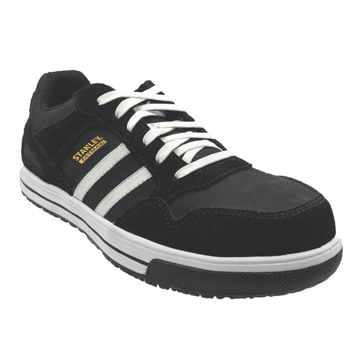 FatMax Safety Trainers Mens Wide Fit Black White Leather Steel Toe Boots Size 9 - Image 1