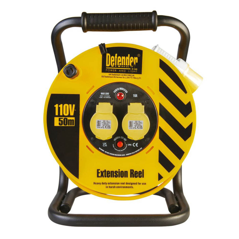 Defender Cable Reel 110V 50m 16A 2 Gang 1.5mm² 3 Core Heavy Duty Industrial - Image 2