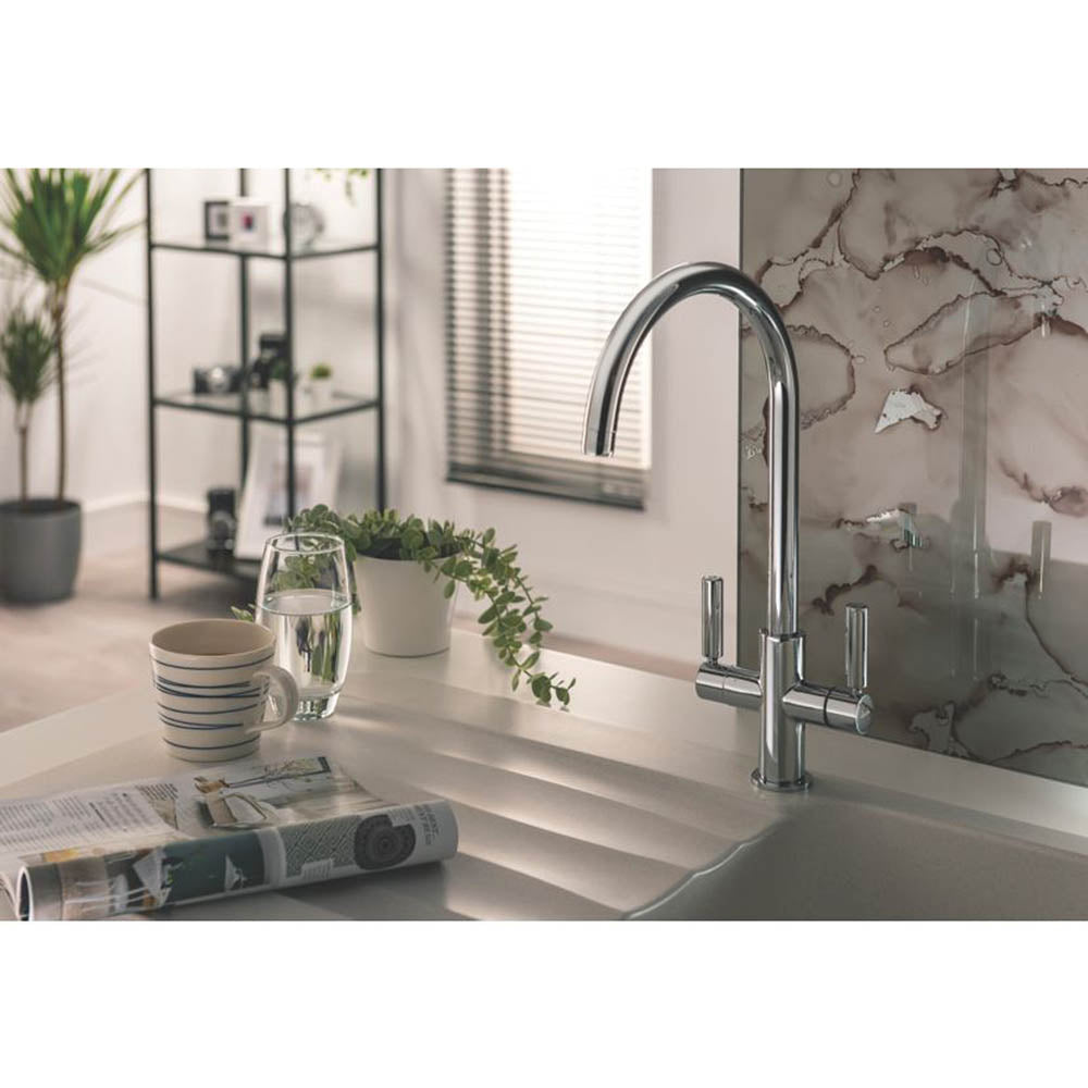 Kitchen Filter Tap Monobloc Mixer Chrome Double Lever Brass 1/4 Turn Faucet - Image 2