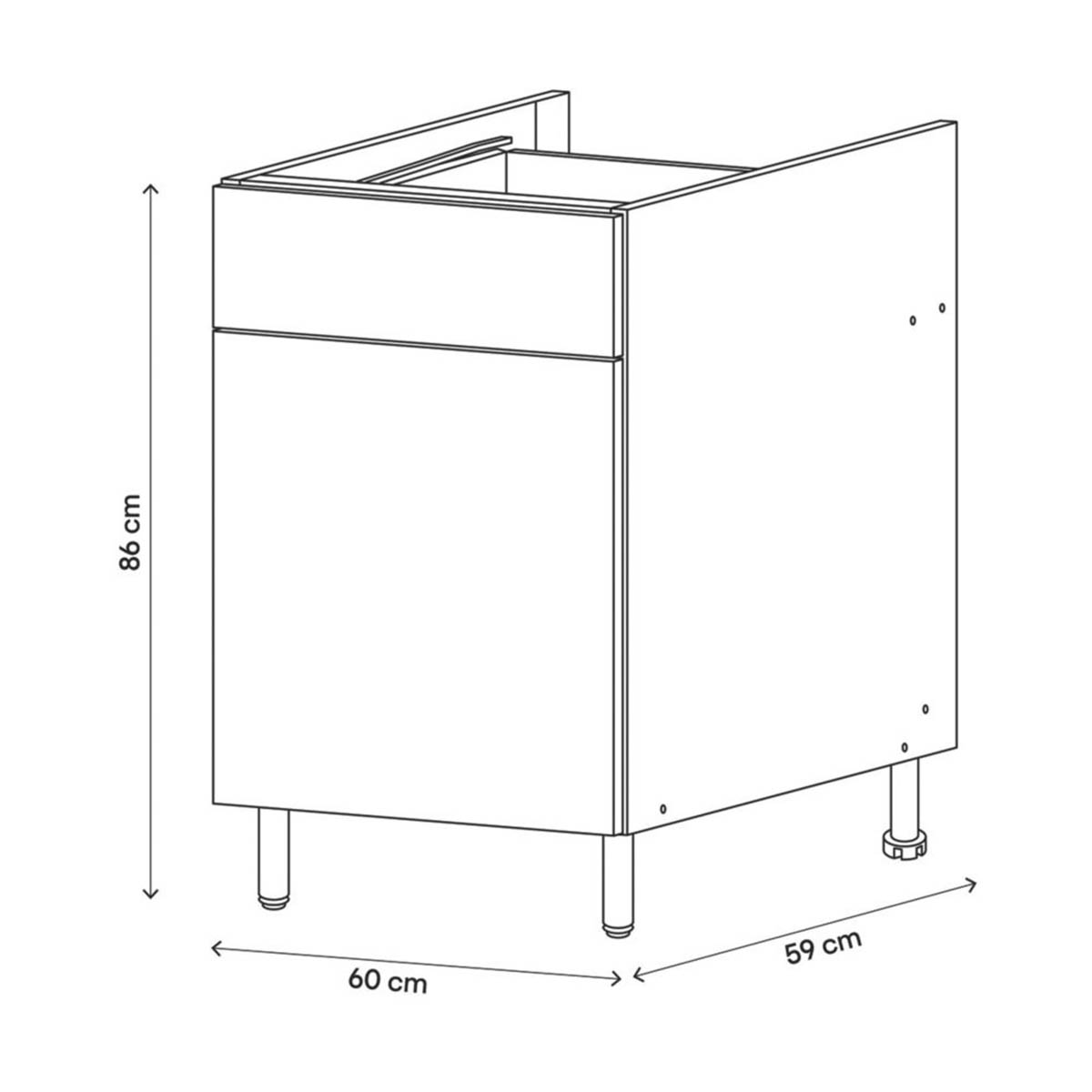 Kitchen Base Unit Cabinet Matt White Door Drawer Storage Cupboard 60x59x86cm - Image 6