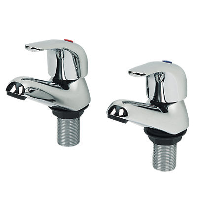 Bath Pillar Taps Pair Single Lever Chrome Brass High Low Pressure Bathroom - Image 2