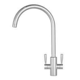 Kitchen Tap Mono Mixer Silk Steel Double Lever Swivel Spout Modern Faucet - Image 1