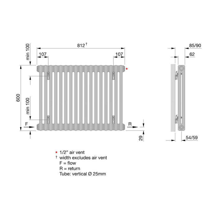 Acova 2 Column Radiator White Horizontal Steel Traditional 765W (H)600x(W)812mm - Image 3