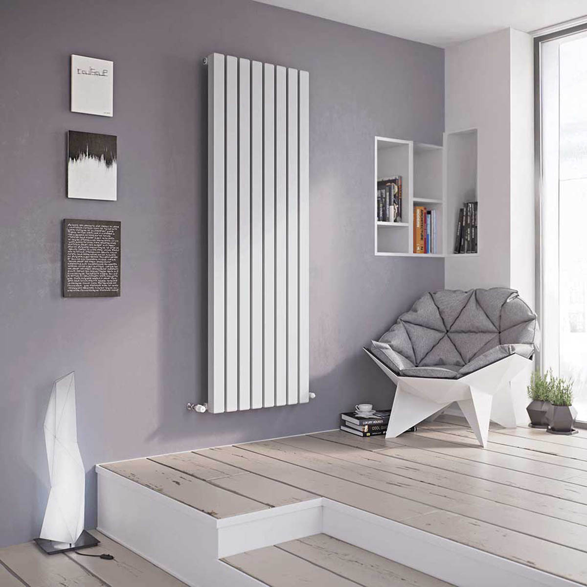 Designer Radiator Vertical White Modern Rectangle Central Heating 600 x 1185mm - Image 1