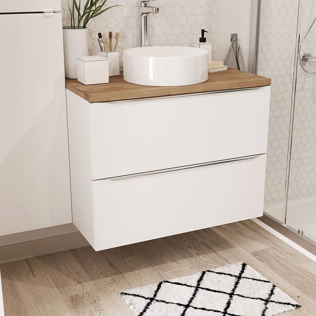 GoodHome Bathroom Vanity Unit Imandra Wall Mounted Gloss White 800mm - Image 2