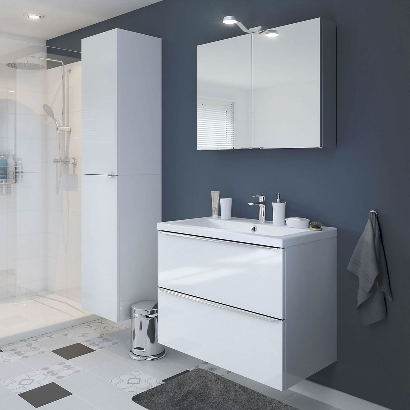 GoodHome Bathroom Vanity Unit Imandra Wall Mounted Gloss White 800mm - Image 4