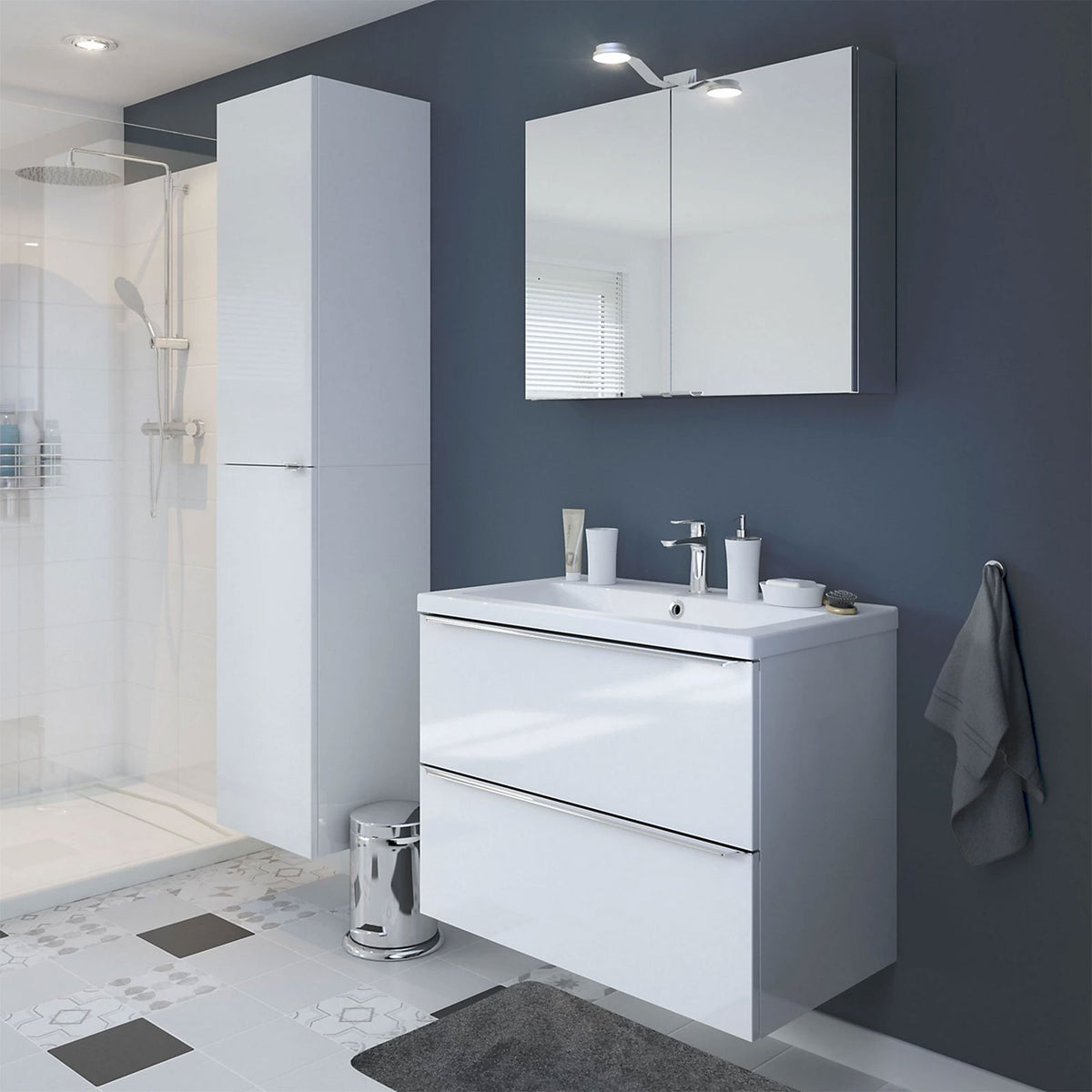 GoodHome Bathroom Vanity Unit Imandra Wall Mounted Gloss White 800mm - Image 4