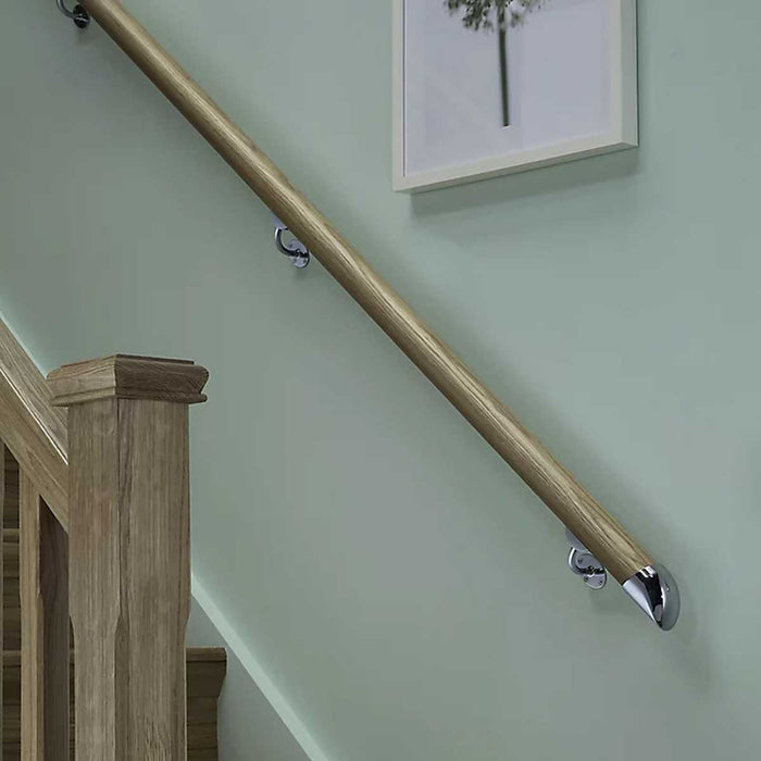 Handrail For Steps Stair Oak Rounded Hardwood Natural Indoor Wall (L)2.4m - Image 1