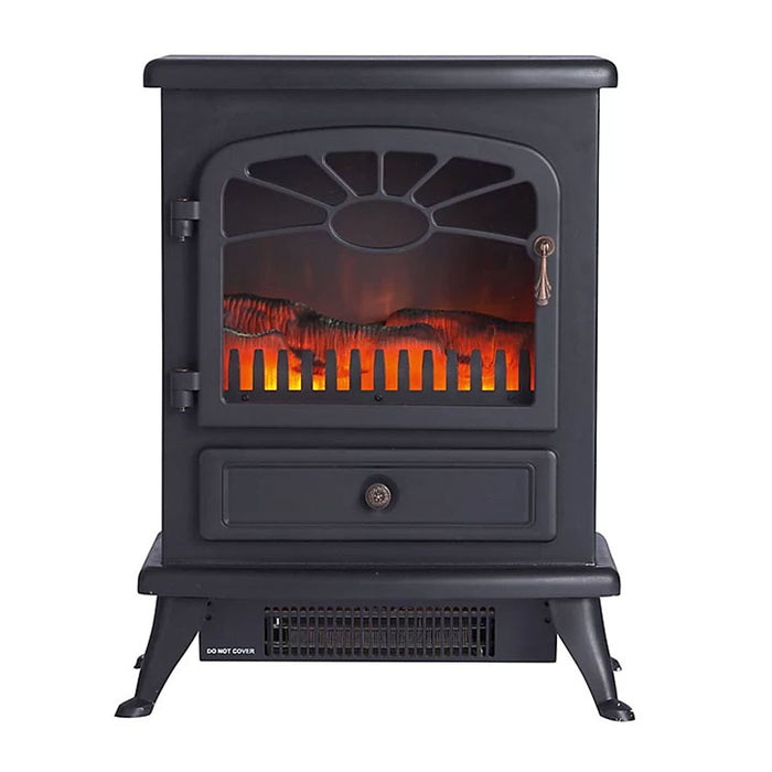 Electric Stove Fire Heater Fireplace Black Freestanding Log Flame Effect H540mm - Image 1