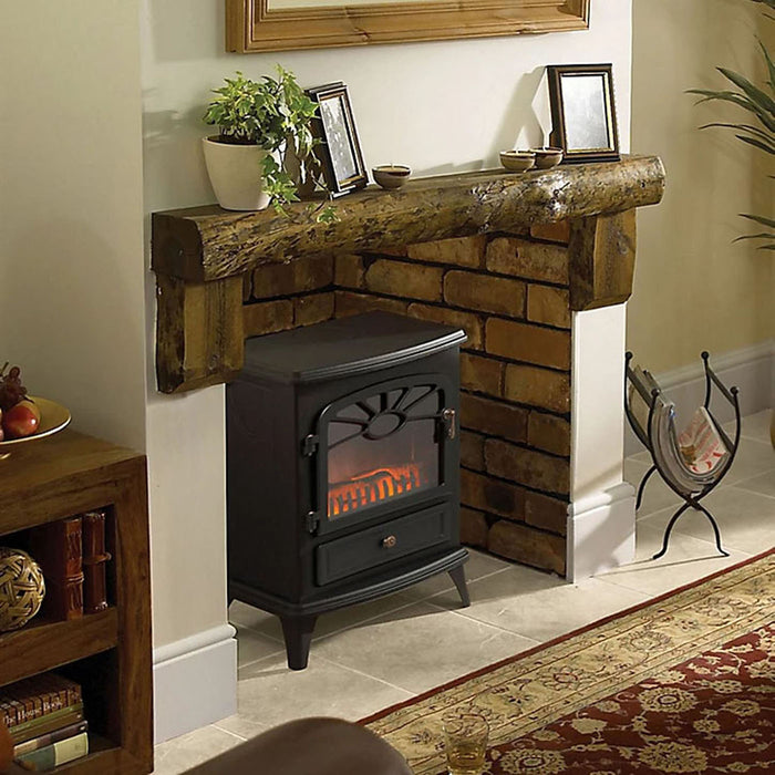 Electric Stove Fire Heater Fireplace Black Freestanding Log Flame Effect H540mm - Image 2