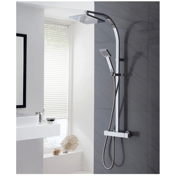 Mixer Shower Twin Square Heads Rear Fed Chrome Effect Bar Diverter Thermostatic - Image 3